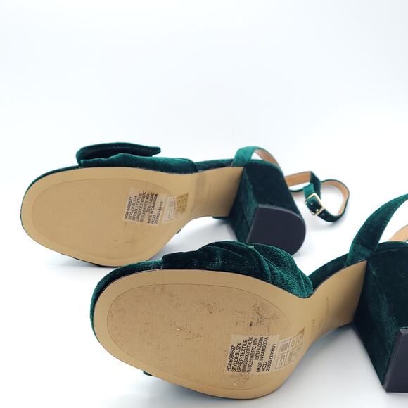 J. Crew green velvet knotted peep toe sandal block heel women's size 10 - Picture 6 of 11